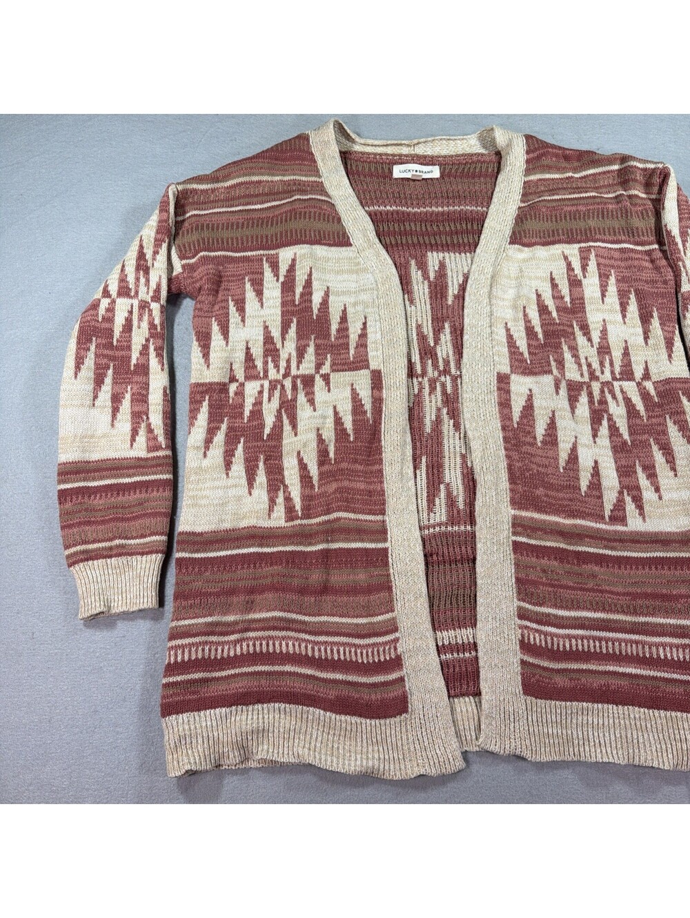 Lucky Brand Heritage Cardigan S Southwestern Aztec Open Front Knit Sweater 0201 - Picture 3 of 10